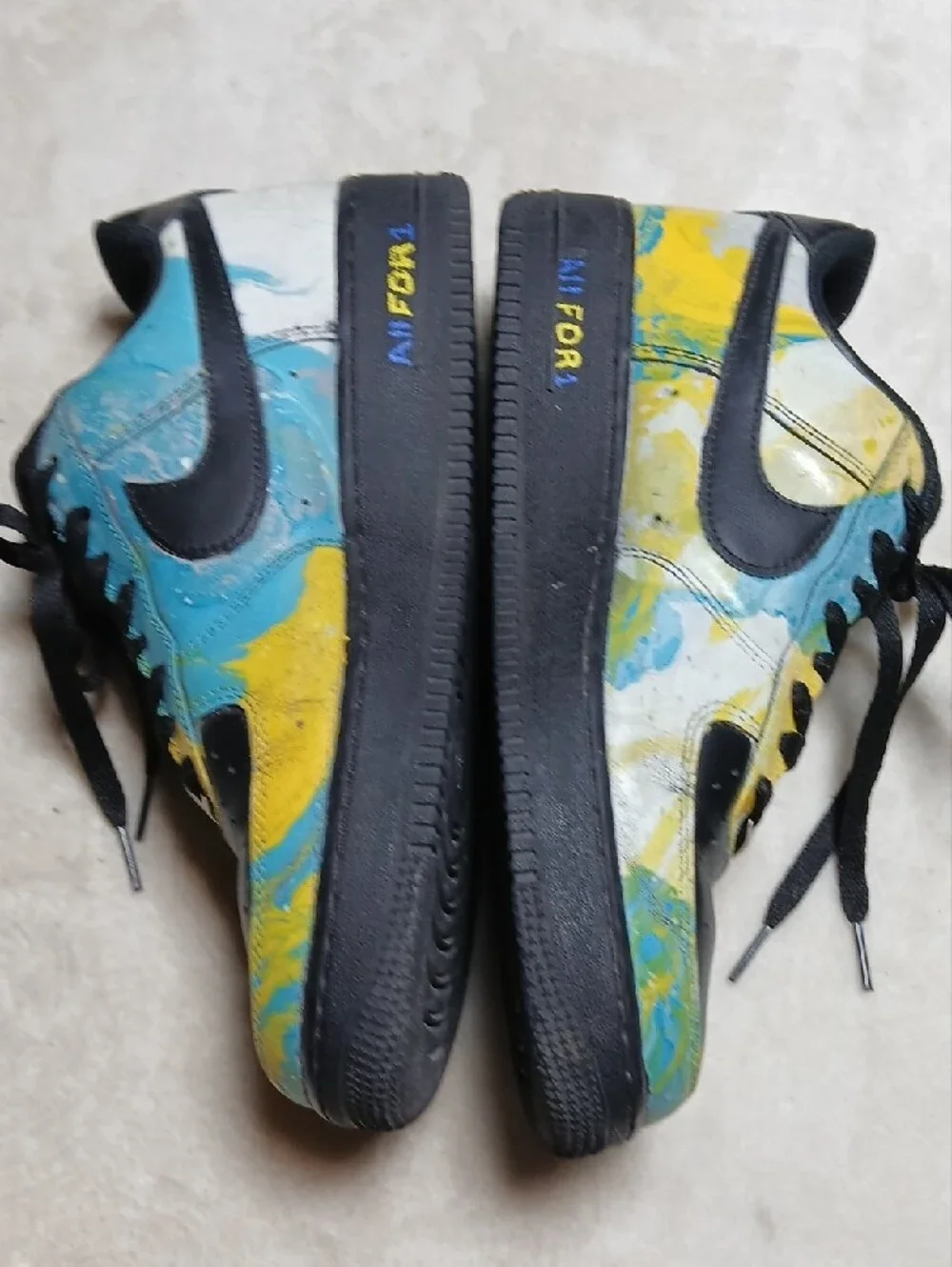 Nike Air Force 1 Custom Mede  Low-Top Sneakers - Blue, Yellow & Black Size 9